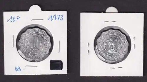 10 Pice Paise Aluminium Münze Indien 1973 Stgl. (165821)