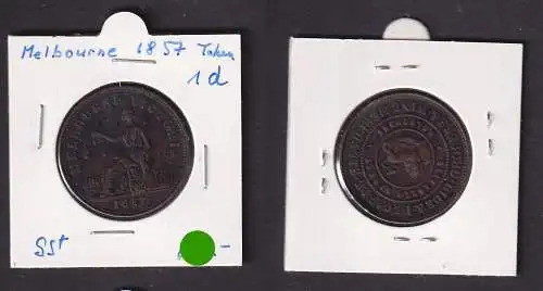 Australia Melbourne Victoria 1d Penny Token Hide & De Carle 1857 (144271)