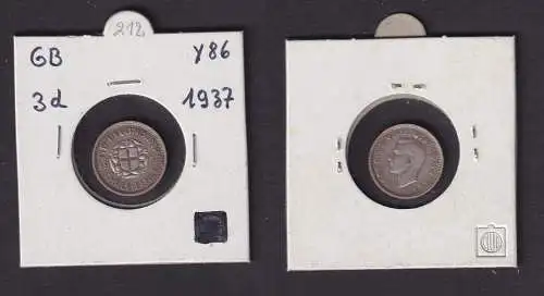 3 Pence Silber Münze Großbritannien George VI. 1937 f.vz (167692)