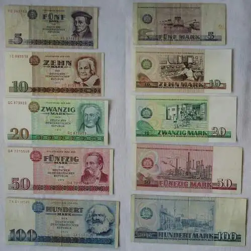 Banknoten Satz 5 bis 100 Mark DDR 1971-1975 + 100 Mark Austauschnote (166863)