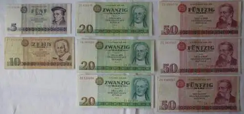 8 Banknoten Satz 5 bis 50 Mark DDR 1971-1975 Austauschnoten (101267)