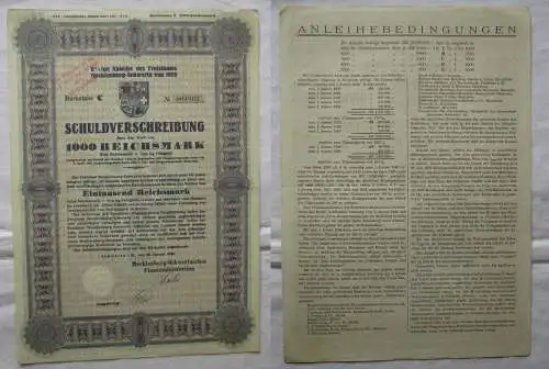 1000 Reichsmark Aktie Freistaat Mecklenburg Schwerin 28.1.1929 (169578)