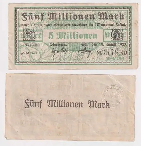 5 Millionen Mark Banknote Inflation Cochem Simmern Zell 10.8. 1923 (169509)