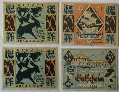50 Pf. Banknote Notgeld Tivoli Vergnügungs Etablissement Bremen 1921 (166719)