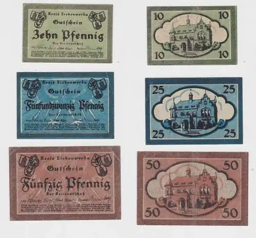 10, 25 & 50 Pfennig Banknoten Notgeld Kreis Liebenwerda 1920 (133004)