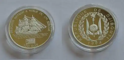 100 Francs Silbermünze Fregatte Segelschiff 1994 (131924)