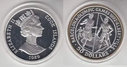 50 Dollar Silbermünze Cook Inseln Olympia Barcelona/Albertville 1989 (117002)