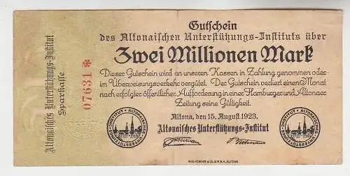 2 Millionen Mark Banknote Altona Unterstützungs Institut 15.08.1923 (115783)