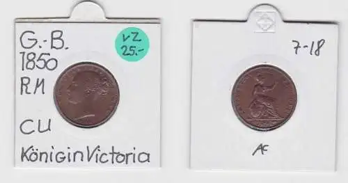 1 Farthing Kupfer Münze Großbritannien 1850 Victoria (133498)