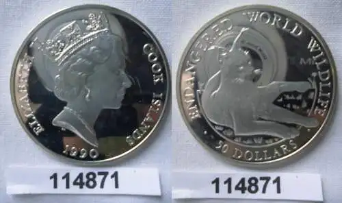 50 Dollar Silber Münze Cook Inseln 1990 bedrohte Tierwelt Wüstenluchs (114871)