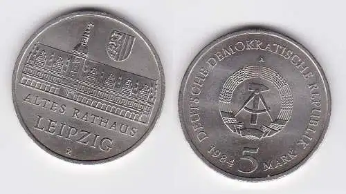 DDR Gedenk Münze 5 Mark Leipzig altes Rathaus 1984 (122401)