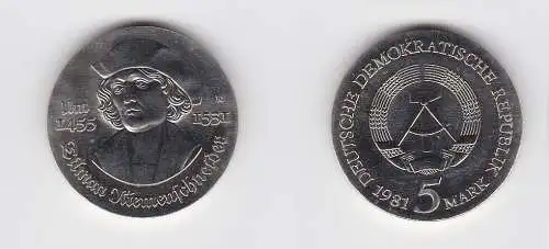 DDR Gedenk Münze 5 Mark Tilman Riemenschneider 1981 Stempelglanz (121546)