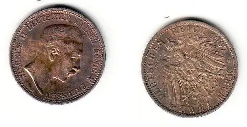 2 Mark Silbermünze Preussen König Wilhelm II 1907 A Jäger 102  (105092)
