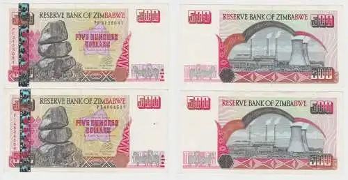 2x 500 Dollar Banknote Reserve Bank of Zimbabwe Simbabwe 2001 (153308)