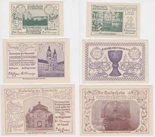 10, 20 und 50 Heller Banknoten Kremsmünster-Land (135331)