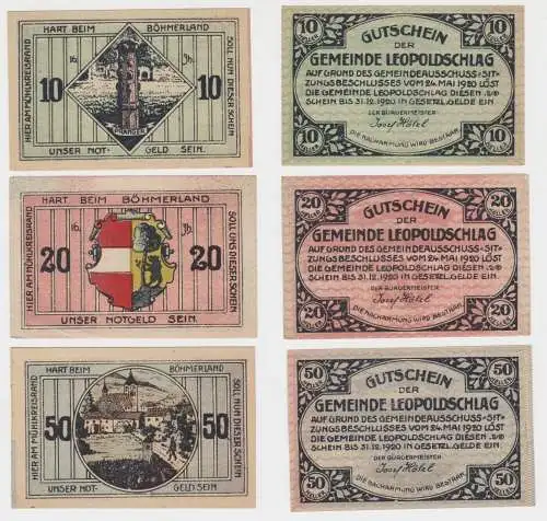 10, 20 und 50 Heller Banknoten Leopoldschlag (139025)