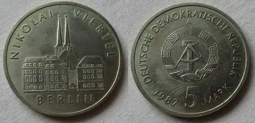 DDR Gedenk Münze 5 Mark Berlin Nikolai Viertel 1987 (124570)