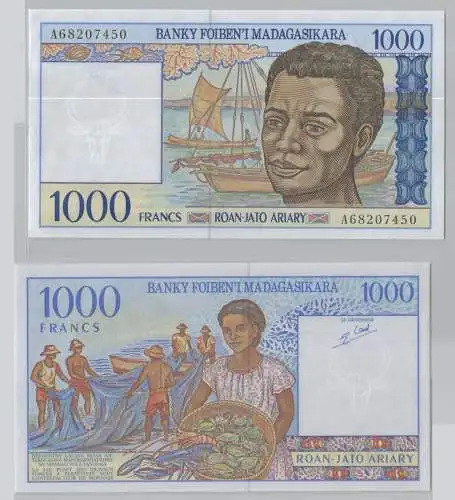 1000 Francs = 200 Ariary Banknote Madagaskar Madagasikara 1994 (153747)