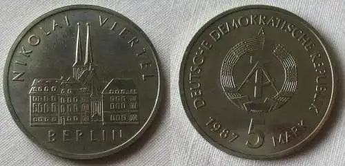 DDR Gedenk Münze 5 Mark Berlin Nikolai Viertel 1987 (120002)
