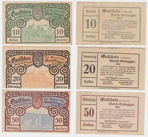 10, 20 und 50 Heller Banknoten Ardagger 1920 (143074)