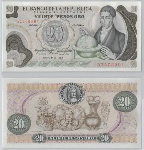 20 Pesos Oro Banknote Colombia Kolumbien 1983 UNC P409d (148195)