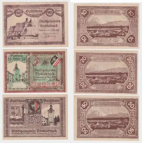 10, 20 und 50 Heller Banknote Vöcklabruck 17.03.1920 (154593)