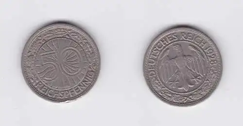 50 Pfennig Nickel Münze Weimarer Republik 1928 A (119883)