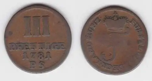3 Pfennige Kupfer Münze Waldeck 1781 PS (143396)