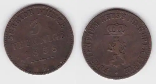 3 Pfennige Kupfer Münze Reuss jüngere Linie 1858 A (142846)