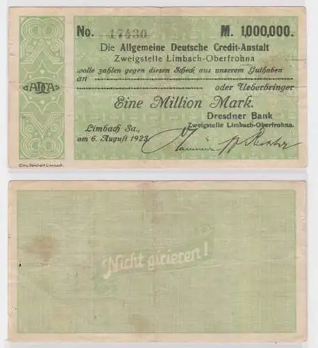 1 Million Mark Banknote allg. dt. Credit Anstalt Limbach 6.8.1923 (121838)