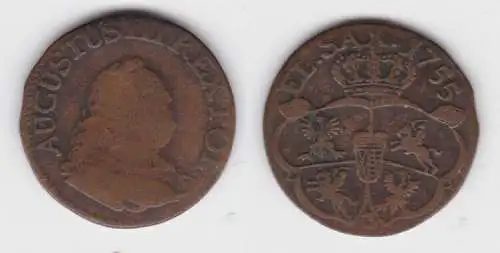 1 Groschen Kupfer Münze Sachsen (Polen) 1755 (142894)