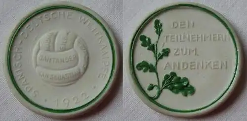 rare Porzellanmedaille Spanisch deutsche Wettkämpfe 1922 (143558)