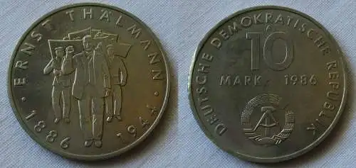 DDR Gedenk Münze 10 Mark Ernst Thälmann 1986 Stempelglanz (137845)