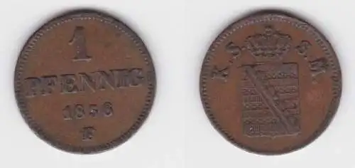 1 Pfennig Kupfer Münze Sachsen 1856 F ss (143402)