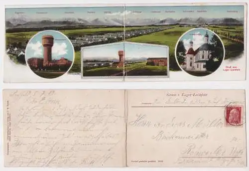 902030/2 Fach Klapp Ak Gruß vom Lager Lechfeld Totalansicht mit Wasserturm 1913