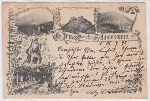 95179 Ak Lithographie Gruß von der Schneekoppe mit Rübezahl nach Palermo 1895