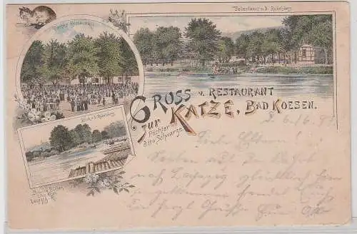 99745 Lithografie Gruß vom Restaurant zur Katze Bad Kösen 1897