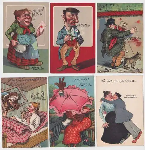 86274/6 Neujahrs Ak Humor um 1930