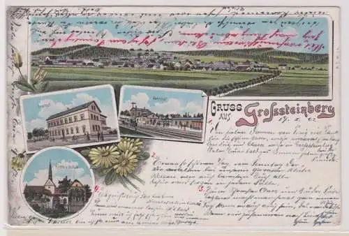 67614 Ak Lithographie Gruß aus Großsteinberg Gasthof, Bahnhof usw. 1902
