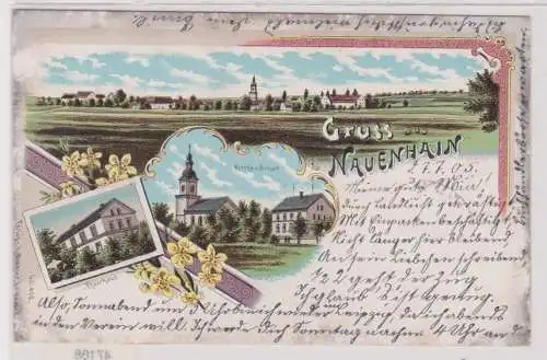 47168 Ak Lithographie Gruß aus Nauenhain Kirche, Schule usw. 1905