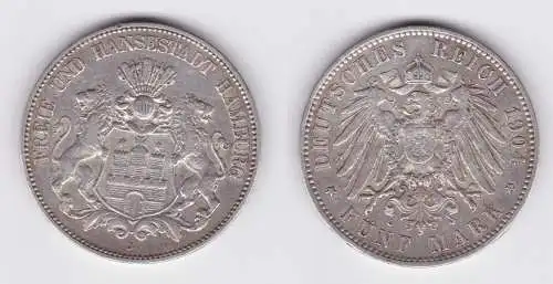 5 Mark Silbermünze Freie und Hansesatdt Hamburg 1904 Jäger 65 ss (103393)