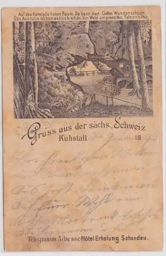901203 Vorläufer Ak Gruß aus der sächsischen Schweiz Kuhstall 1893