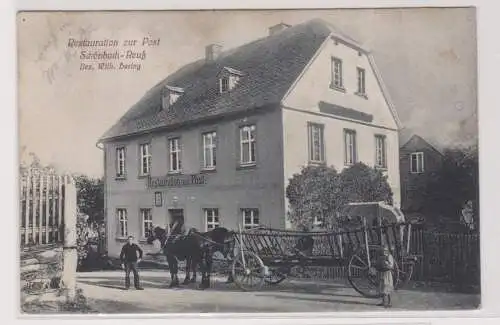 48270 Ak Schönbach Reuß Restauration zur Post mit Pferdefuhrwerk davor um 1910