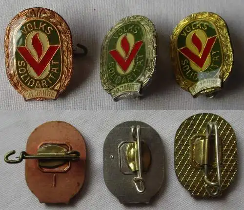 3x DDR Abzeichen der Volkssolidarität 10 - 30 Jahre Gold - Bronze (156049)