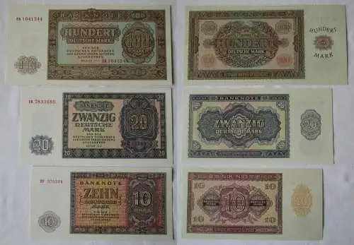 3 x Banknoten 10, 20 und 100 Mark DDR Deutsche Notenbank 1955 UNC (161068)