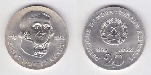 DDR Gedenk Münze 20 Mark Ernst Moritz Arndt 1985 Stempelglanz (160885)