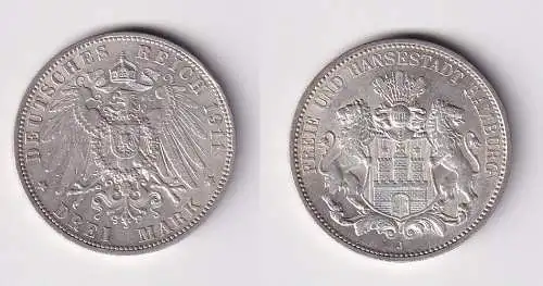 3 Mark Silbermünze Freie und Hansestadt Hamburg 1911 Jäger 64 vz (142386)