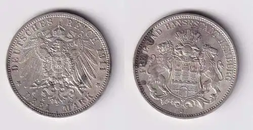 3 Mark Silbermünze Freie und Hansestadt Hamburg 1911 Jäger 64  (146489)