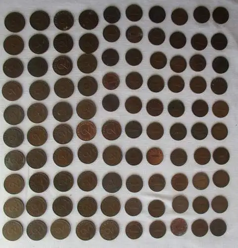 100 Kleinmünzen 3.Reich 1 und Pfennig Kupfer (164229)