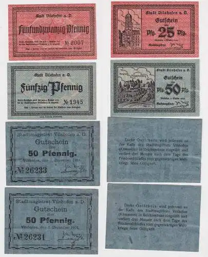 4 Banknote Notgeld Stadt Vilshofen a. Donau 1916-1921 (169010)